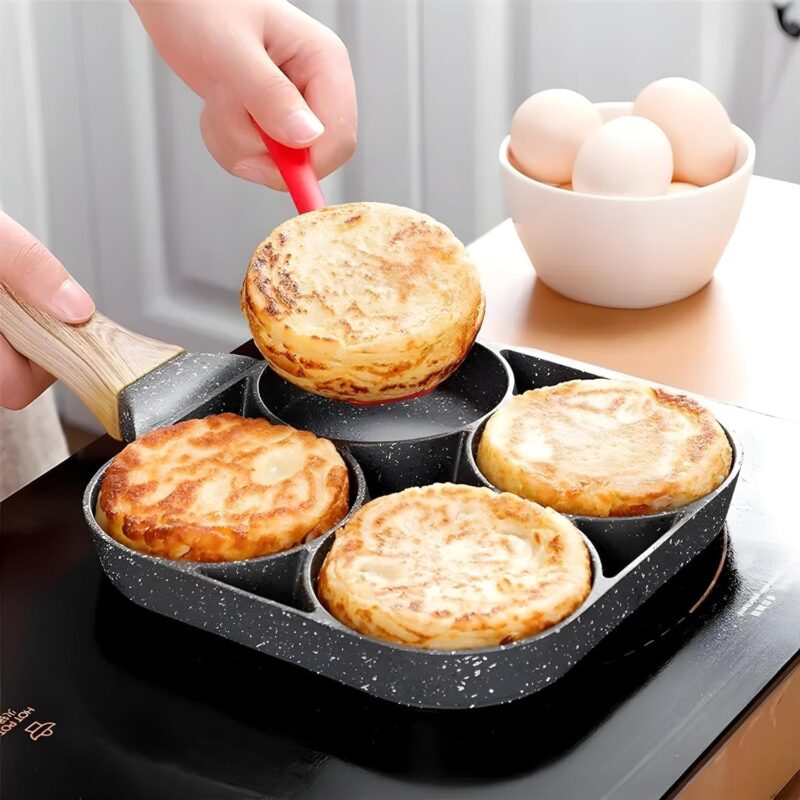 ZEVON Non Stick Egg Frying pan 4 Hole, Multi-Purpose Frying pan for Omelet uttapam,idli Burger Poached Egg Kitchen Breakfast(1pcs) (Black) - Image 4