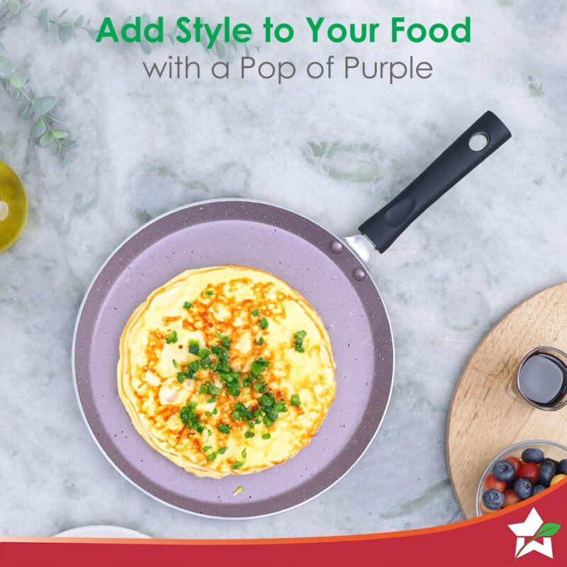 Wonderchef Valencia Non-Stick 28 Cm Dosa Tawa | Cool Touch Bakelite Handle | Pure Grade Aluminium| PFOA Free| 1 Year Warranty | Purple - Image 2