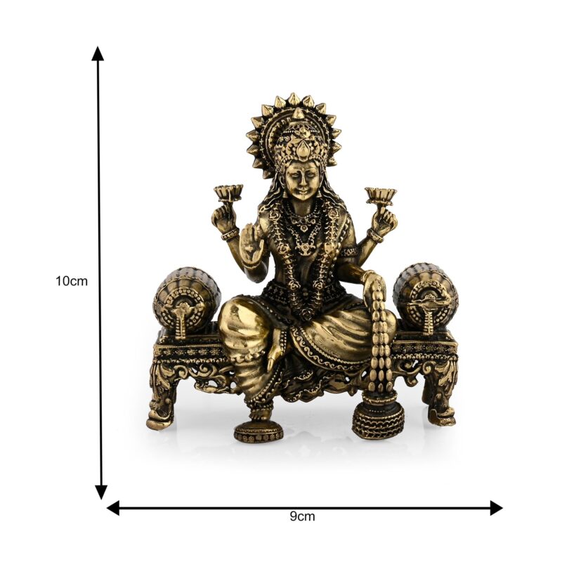 CraftVatika Brass Maa Lakshmi Devi Idol Statue Sitting on Throne - Laxmi Ji Ki Murti for Pooja Temple Room Diwali Gift & Home Décor Items (4 Inch Height) - Image 6