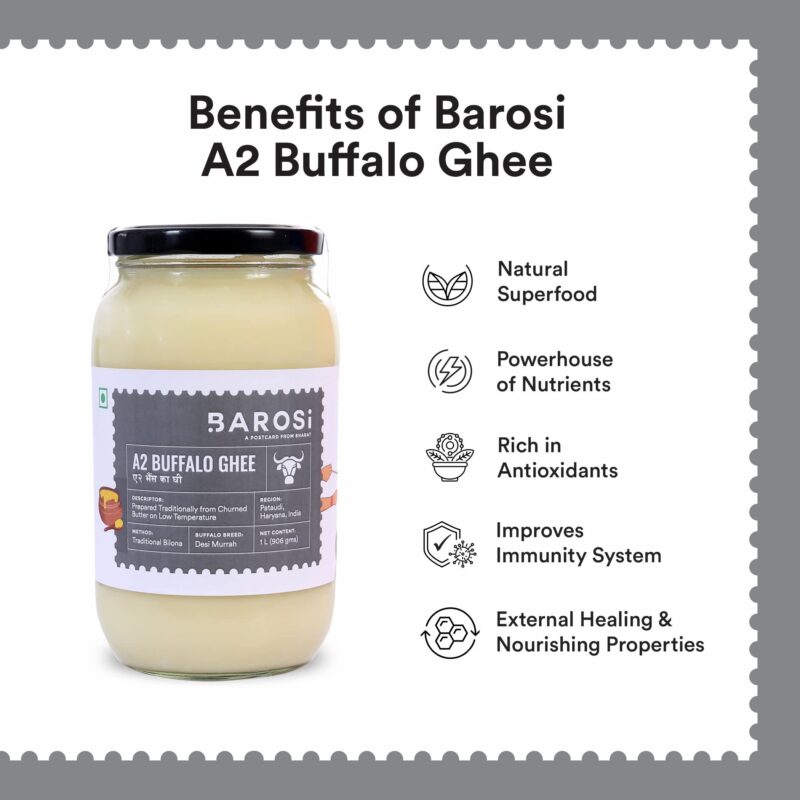 Barosi Premium Buffalo Ghee 1 Litre | Vedic Bilona Method | Churned From Curd | Pure & Natural | Farm Made In Small Batches | Glass Jar Packing - Image 6