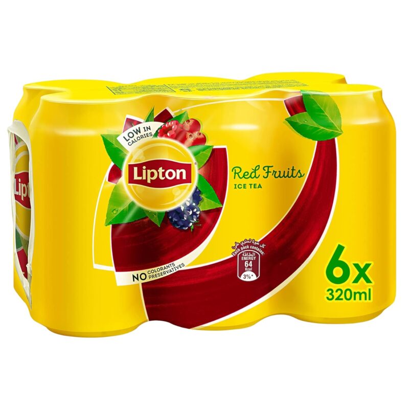 Lipton Red Fruits Ice Tea Drink, 320 ml, 6 Pack, Red & Yellow