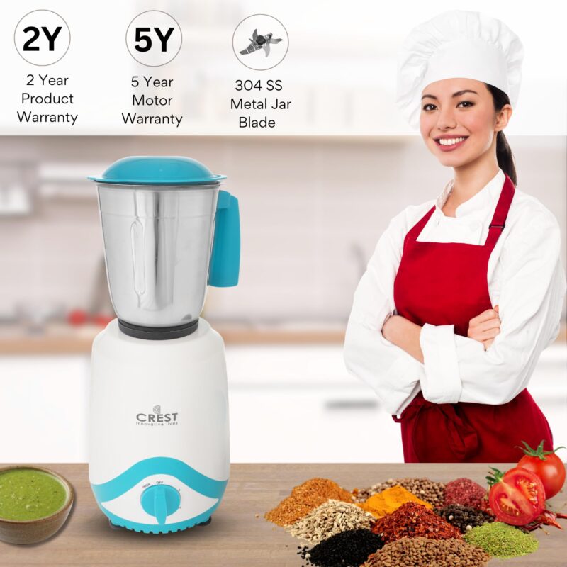 Crest Mixer Grinder for Kitchen - 2 Jars 500 Watt - Mixie with Mini Jar for Chutney & Liquidizing Jar used as Wet Grinder & Blender for Milkshake, Smoothie, Puree -Stainless Steel Blades - Image 8
