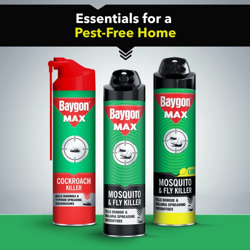 Baygon Max Mosquito and Fly Killer Spray, 625ml | Instant Mosquito Killer | Kills Dengue & Malaria Spreading Mosquitoes | With Double Nozzle Technology for 30% Wider Coverage - Image 3