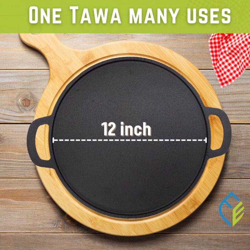 Earthfit Cast Iron Dosa Tawa (12"/ 30 cm) is Perfect Choice for Making Dosa, Uthappam, Roti & Chapatis. The Pre Seasoned Dosa Tawa Design is Compatible with Gas Stove, Oven & Camp Fire - Image 7