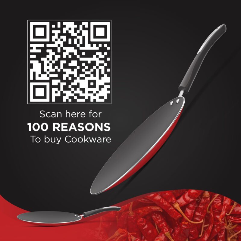 ‎Preethi Dura Collectiona Non Stick Concave Tawa, 28 cm, Gas & Induction Compatible, 5 Star Non Stick Effect, Chilly Red - Image 2