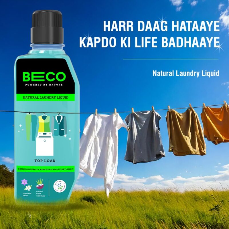 Beco Matic-Top Load Natural Laundry Liquid Detergent| 2 Litre Super Value Refill | Natural Formula for Tough Stain Removal & Fabric Care | No Harsh Chemicals | 100% Ecofriendly (2L) - Image 3