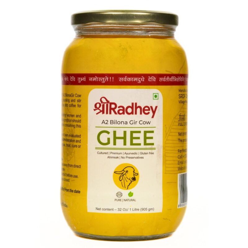 SHREERADHEY Gir Cow Ghee I A2 Bilona Traditional Bilona Method I 1 L Glass Bottle, 1.53 Kg