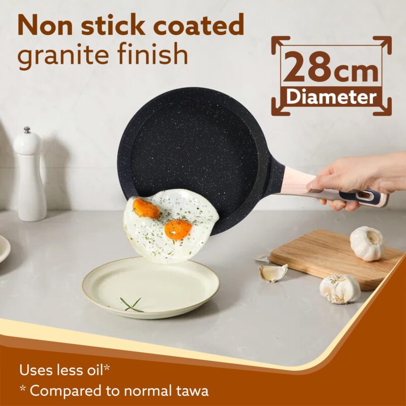 AGARO Imperial Granite Non Stick Tawa, 28 cm, Cast Aluminium Body, Tawa for Dosa/Paratha/Omlette, Gas & Induction Compatible - Image 6