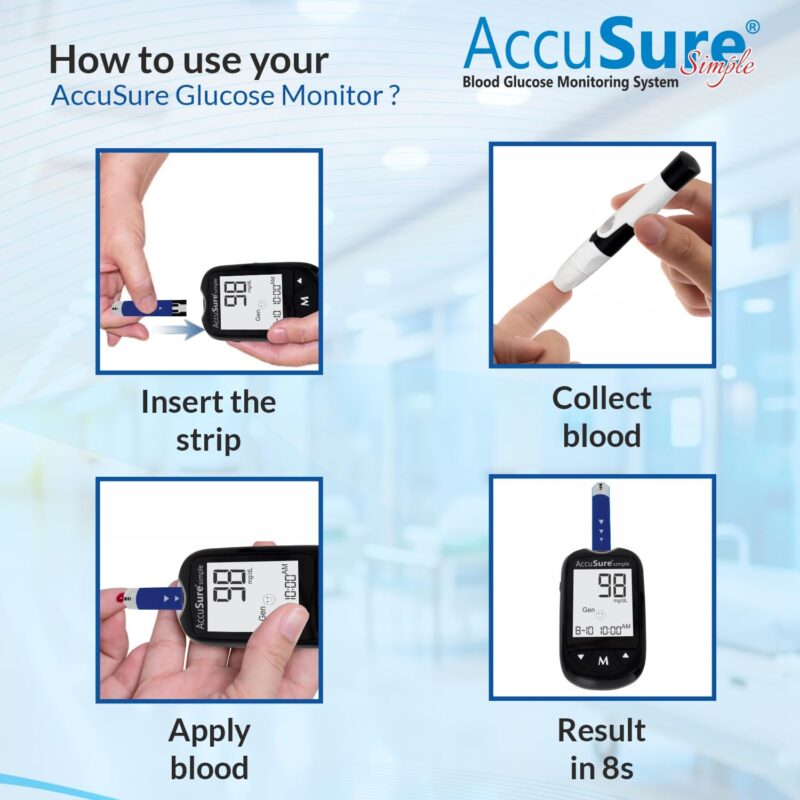 AccuSure Instant Digital Simple Glucometer Kit |with 25 Strips,10 Lancet,1 Lancing device for Accurate Blood Glucose Sugar Testing Machine - Image 3