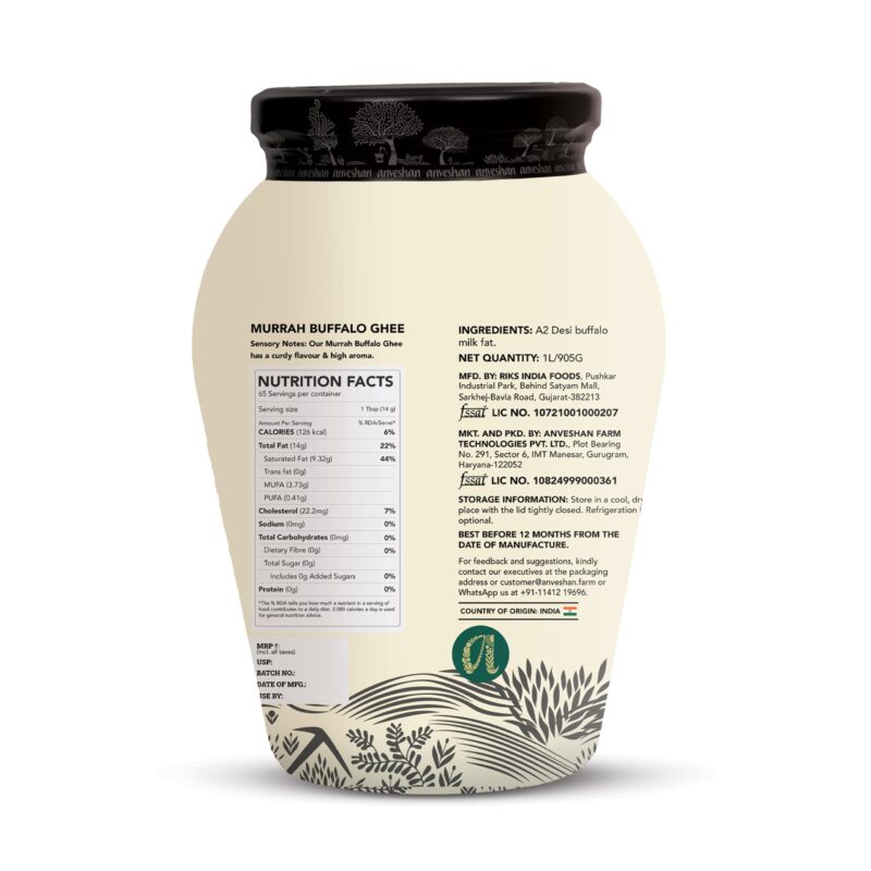 Anveshan A2 Desi Buffalo Ghee 1L | Glass Jar | Bilona Ghee | Grass Fed Buffaloes | Jaffrabadi Buffalo | Gujarat Region | Pure & Natural | Nutritional Powerhouse | Lab-Tested (1L) - Image 6