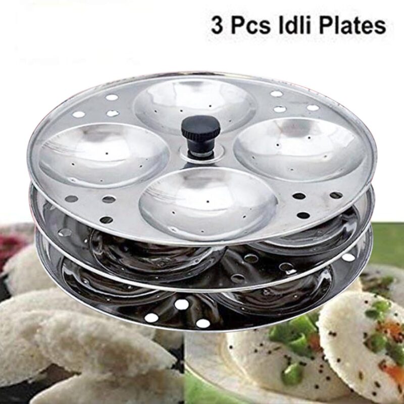 AADHIK Stainless Steel Non-Stick Idli Plates Idli Maker| Idli Stand with Holes for Pressure Cooker, 3 Plate - Image 3