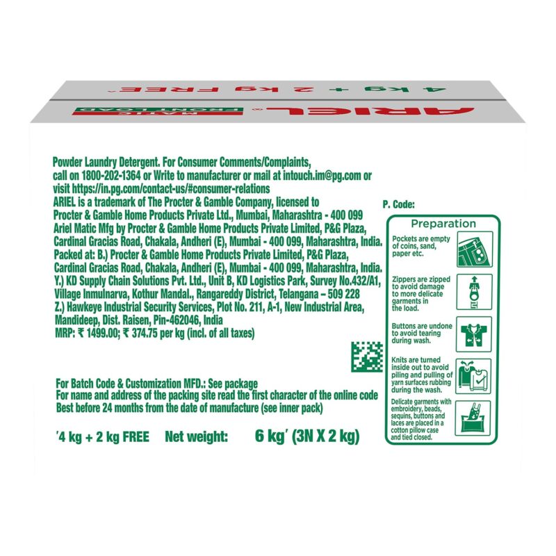 Ariel Matic Front Load Detergent Washing Powder β 4 Kg+2 KG free - Image 2
