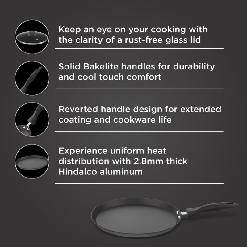 ‎Preethi Daily Collection Non Stick Tawa | 5 Star Non Stick Performance | Grey | 28 cm - Image 5