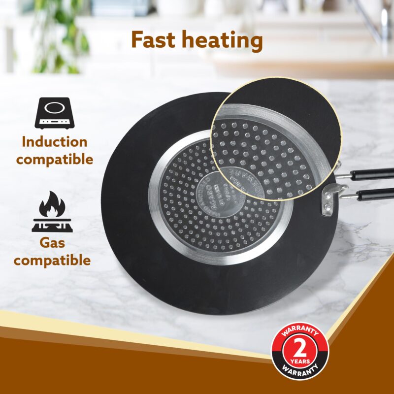 AGARO Elite Hard Anodised Tawa for Kitchen, 28 cm Diameter Tawa for Roti, Chapati, Paratha, Riveted Handle, 4 mm Thick Base for Uniform Heating, Gas & Induction Oven Compatible, Cooking, Cookware - Image 2