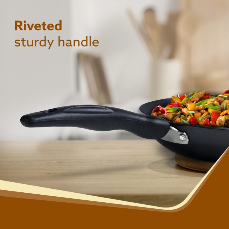 AGARO Elite Hard Anodised Tapper Frying Pan, 1.5L Capacity, 24 cm Diameter, Gas Oven Compatible, 3 mm Thick Plate, Riveted Handle, Frying, Cooking, Serving, Black - Image 4