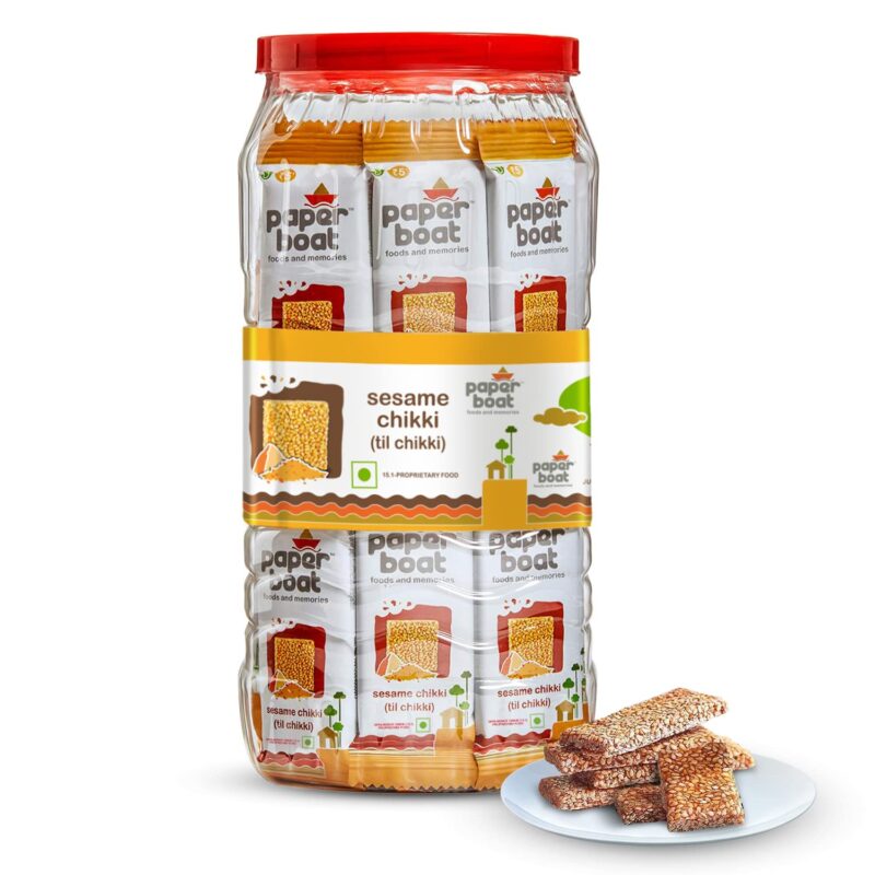 Paper Boat Sesame Chikki Jar, Nutritious Bar, No Added Preservatives and Colours | Gajak | Sweets | Made with Jaggery | Gazak (50 pieces, 16 grams each)