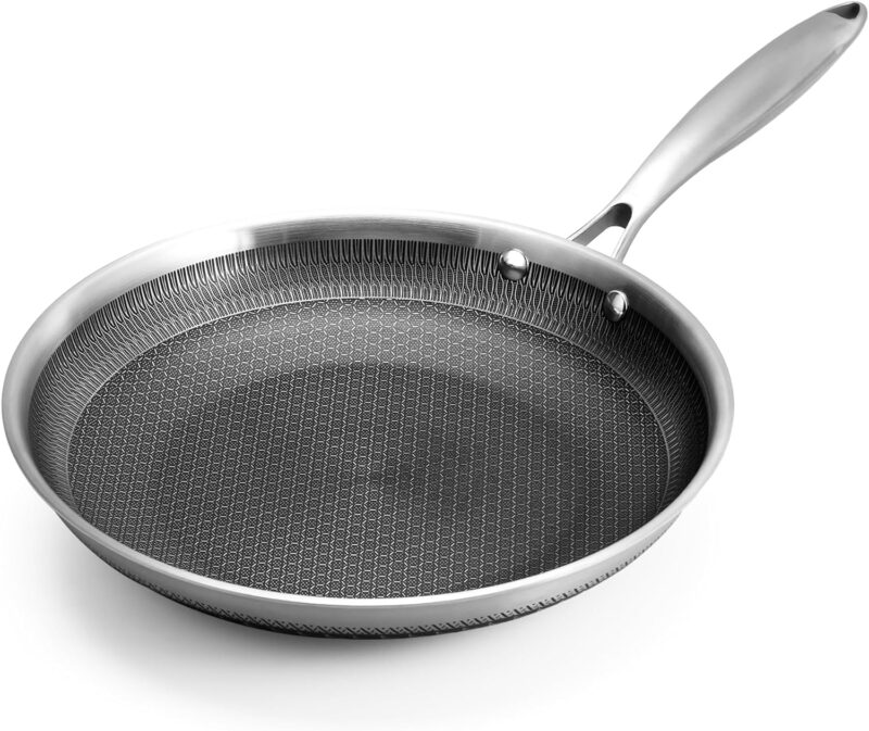 JUGTE Stainless Steel Honeycomb Frying Pan Non-Stick Pan with Stainless Steel Handle Stay Cool Non Toxic Dishwasher and Oven Safe Suitable for All Hob Types (Steel Frying Pan 24 Cm)