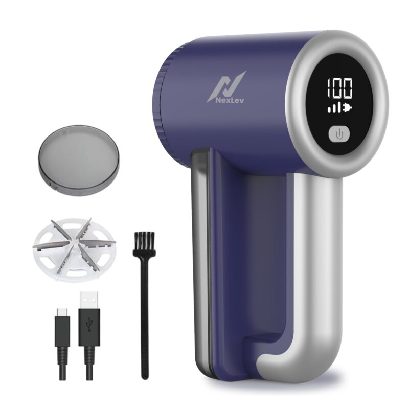 Nexlev Lint Remover & Fabric Shaver | Sofa, Blanket & Clothes |Digital Display| 6 Stainless Steel Blades| 3 Speed Modes| Heavy Duty| 120Mins Usage| Large Tank | Type C| 2000 mAh Battery | LR-02 (Blue)