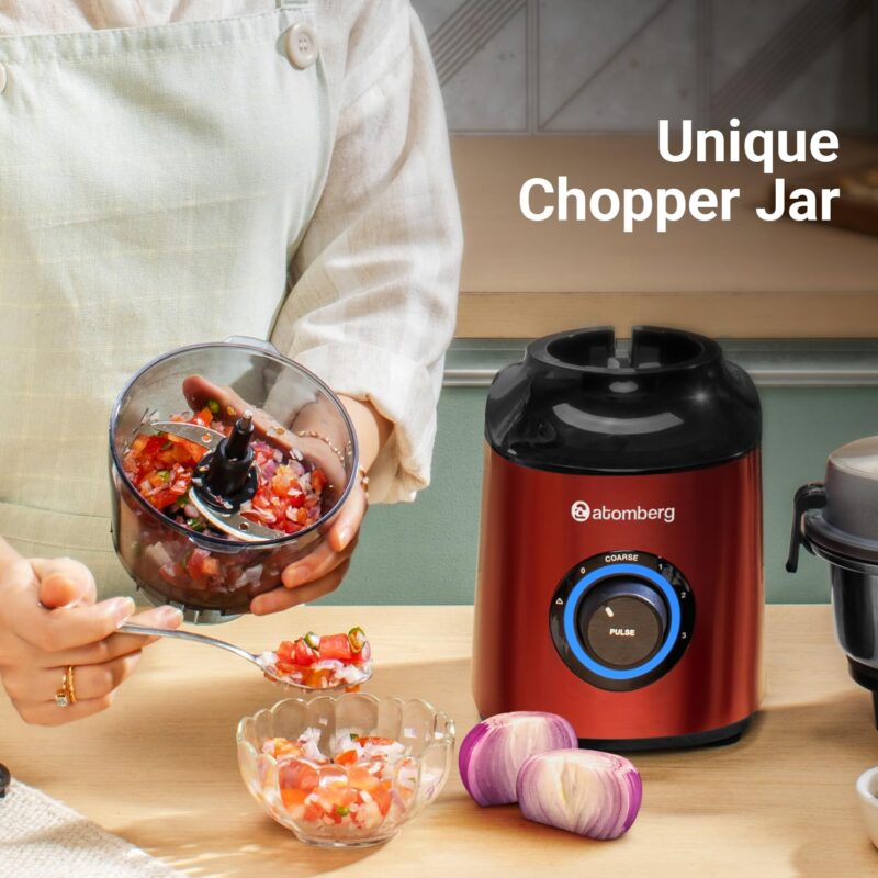Atomberg Zenova Mixer Grinder with Unique Coarse Mode | Advanced Safety Features | 4 Jars including Chopper Jar with Hands Free Operation (Red Wine) - Image 4