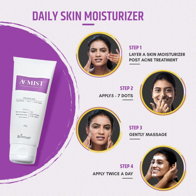 Brinton AcMist Moisturizing Cream Gel for Acne Prone and Oily Skin, Dry Skin Care Cream, 50 g - Image 4