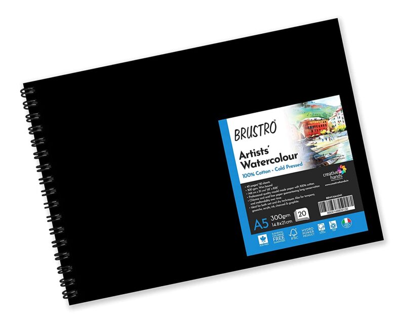 BRUSTRO Artist 100% Cotton Watercolour Wiro Bound Landscape Journal Cold Pressed 300 GSM, A5 - (20 Sheets) - Image 3