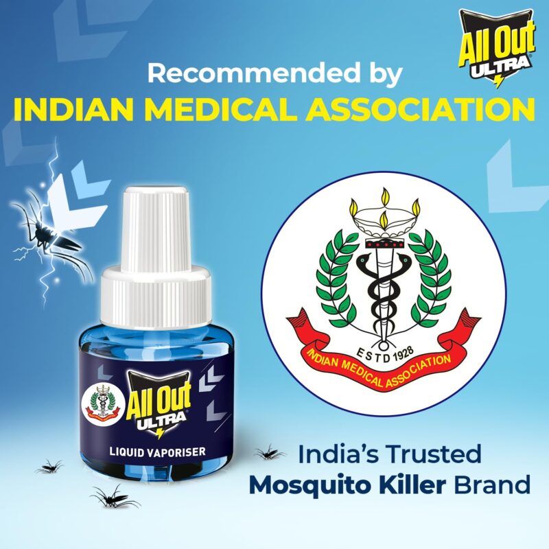 All Out Ultra Liquid Vaporizer, Machine + 3 Refills (45ml each) | Kills Dengue, Malaria & Chikungunya Spreading Mosquitoes| India's Only Mosquito Killer Brand Recommended by Indian Medical Association - Image 5