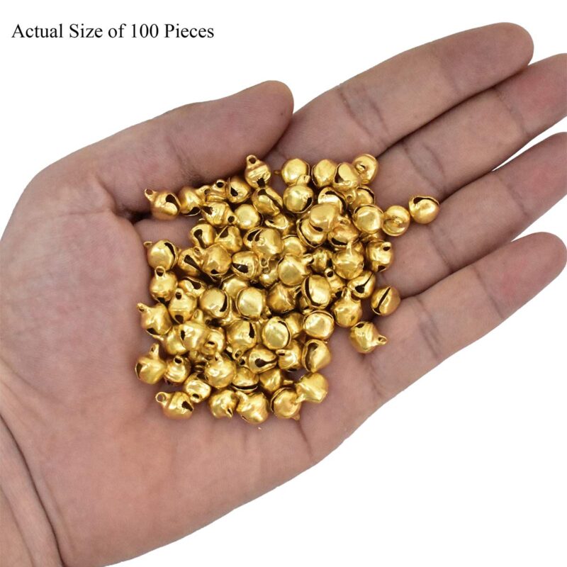 Embroiderymaterial Ghungroo Jingle Bell Beads for Craft, Hanging and Jewellery Making (100 Pieces, Golden) - Image 3