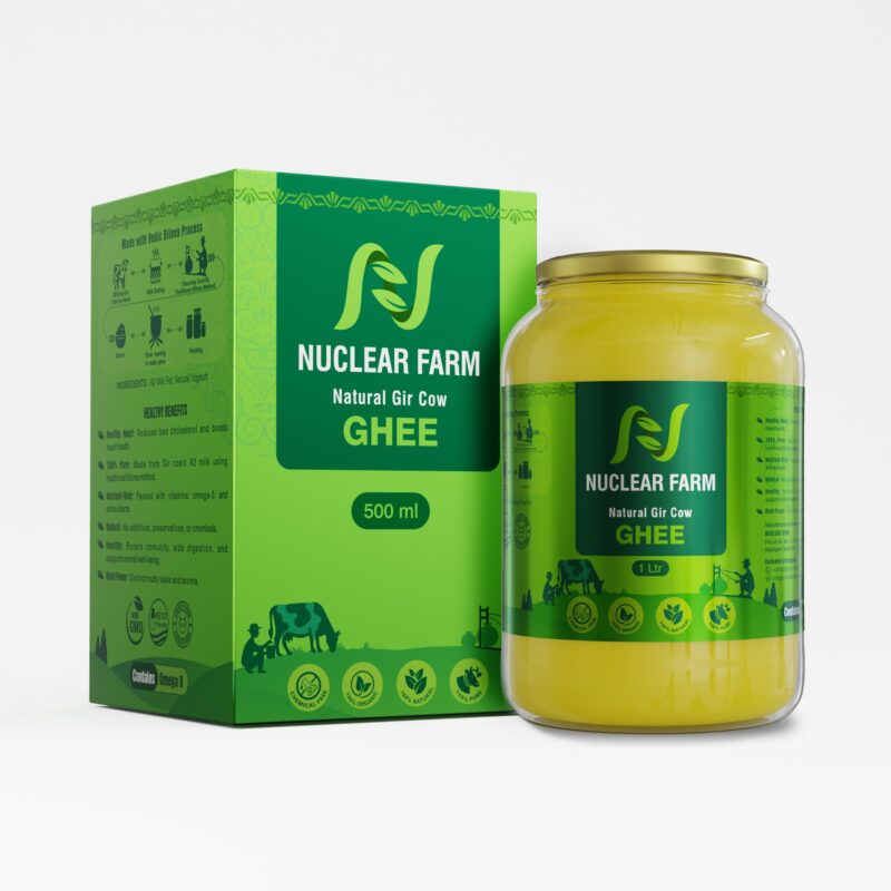 NUCLEAR FARM A2 Gir Cow Ghee (500 ml) – Bilona Method & Grass-Fed | A2 Desi Ghee for Cooking & Ayurveda | Rich & Healthy
