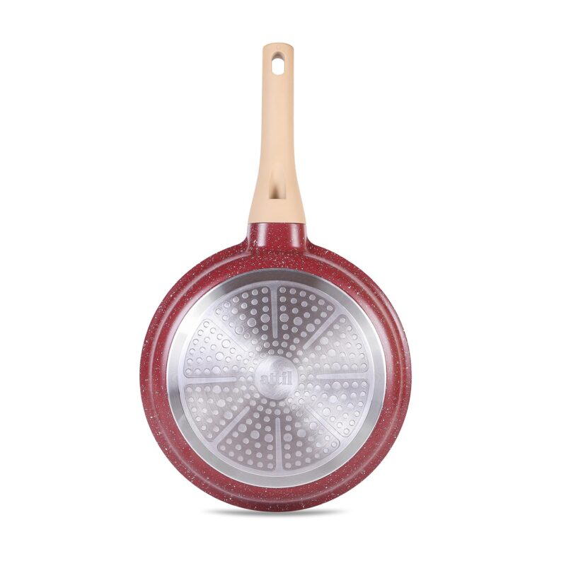 ATTIL - 28 cm Non-Stick Fry Pan with Glass Lid and Silicone Spatula - Induction Base - Granite Cookware Frying Pan - 2.5 LTR - Granite Red - Image 2