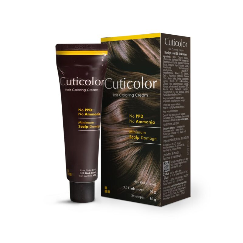 Cuticolor Permanent Hair Color Cream|#1 Dr prescribed|Suitable for Sensitive Skin|Eco Mechanism for Preserving Scalp Health|No Ammonia|No PPD|Enriched with Portulaca & Boseivela Extracts (Dark Brown, 60g (Pack Of 1))