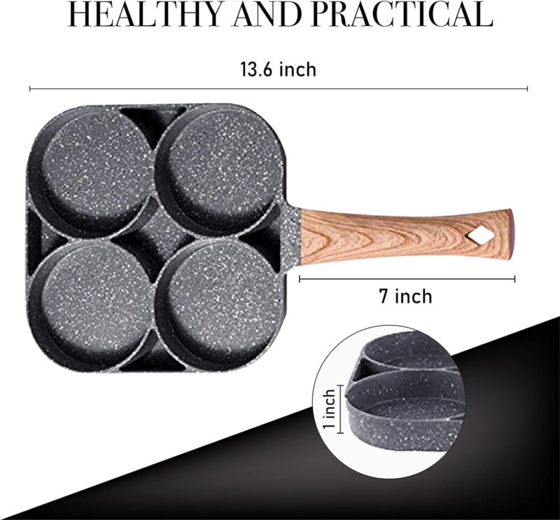 ECAPT Non Stick Grill Pan Mini Pan Uttapam Tawa Aluminum Multi Snack Maker 4 Cavity Egg Frying Pancake Maker (Black) - Image 7