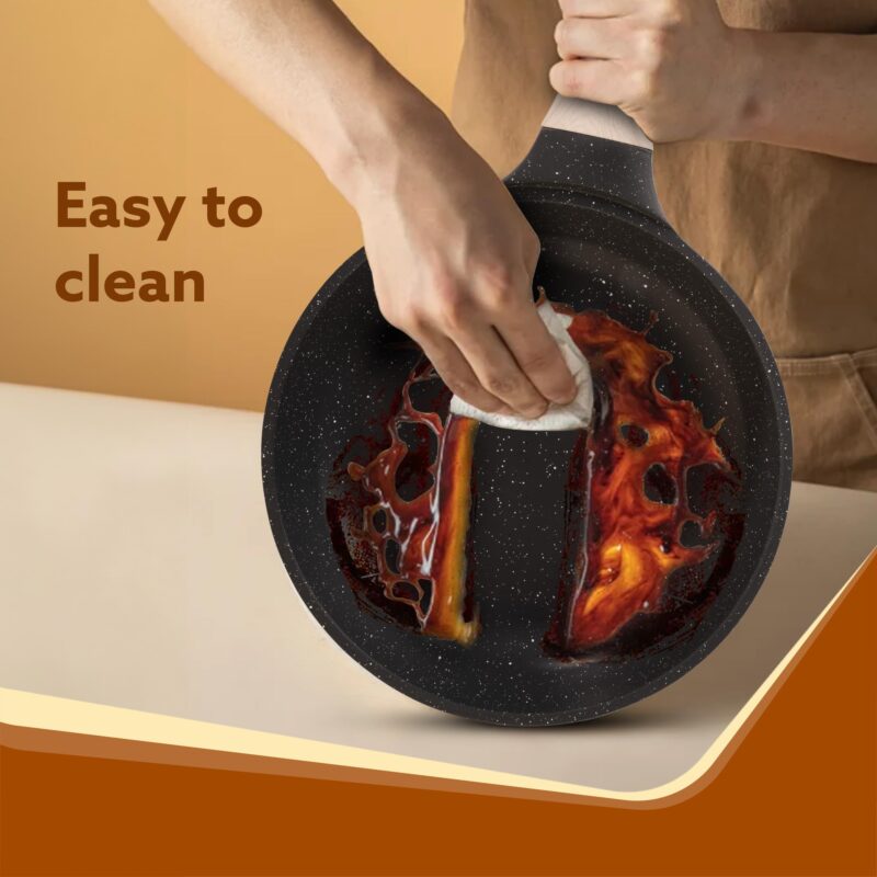 AGARO Imperial Granite Non Stick Frypan with Glass Lid, 3L / 28cm, Cast Aluminium Body, Omlette Egg Pan, Fish Fry Pan, Gas & Induction Compatible, Dark Grey - Image 5