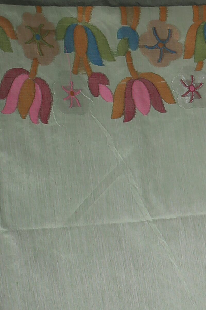 WoodenTant Womens Woven Handloom Cotton Silk Saree In Magenta With Jamdani Lotus Border - Image 4