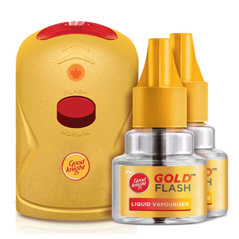 Good knight Gold Flash Liquid Vapourizer | Mosquito Repellent Combo Pack | Machine + Pack of 2 Refills (45ml Each)