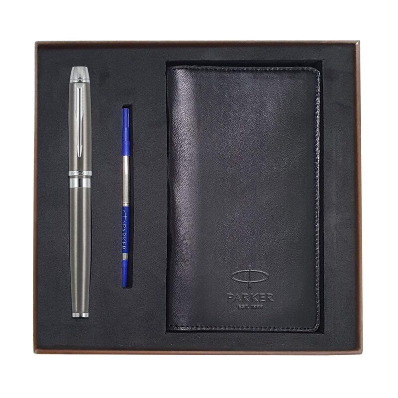 Parker Odyssey Gun Metal Ball pen with Passport Holder ( Chrome Trim )