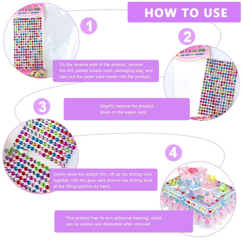 E Shopping Self-Adhesive Metal Crystal Stickers, Craft Stickers, School Projects DIY Stickers for Kids Teens Gem Stone Multi Design Multi Colours Multi Size 5 Sheets, 20 x 10 x 3 Centimeters - Image 9