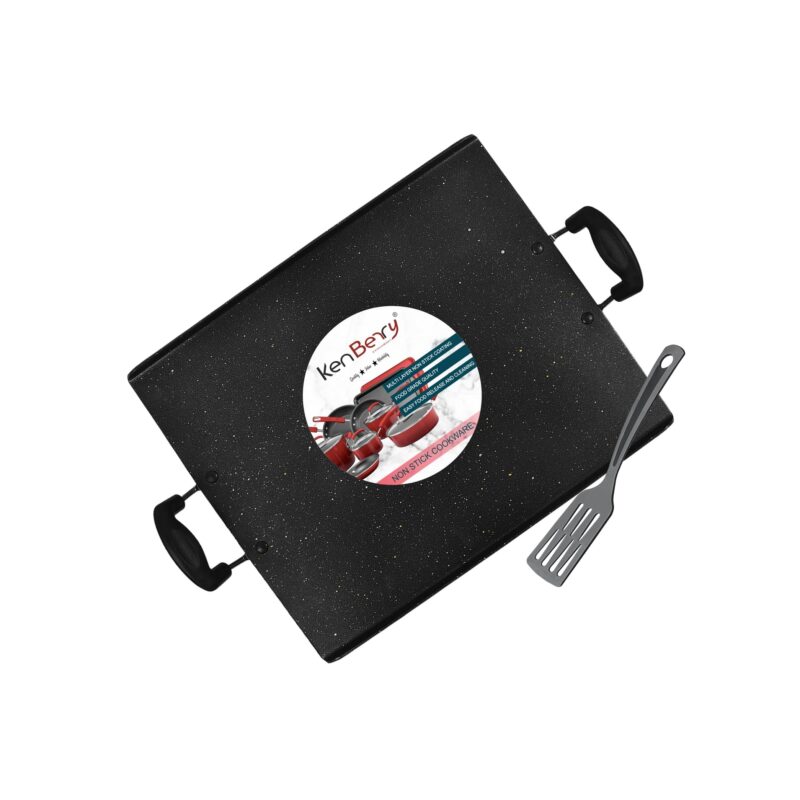 KenBerry Heavy Granite Finish Non Stick Big Flat Pathri Tawa | 38 X 30 CM | Square | Rectangular Pathiri Tawa for Dosa | Paratha | Roti | Chapati | (Aluminium, Non-Stick Cookware, for Indian Kitchen)