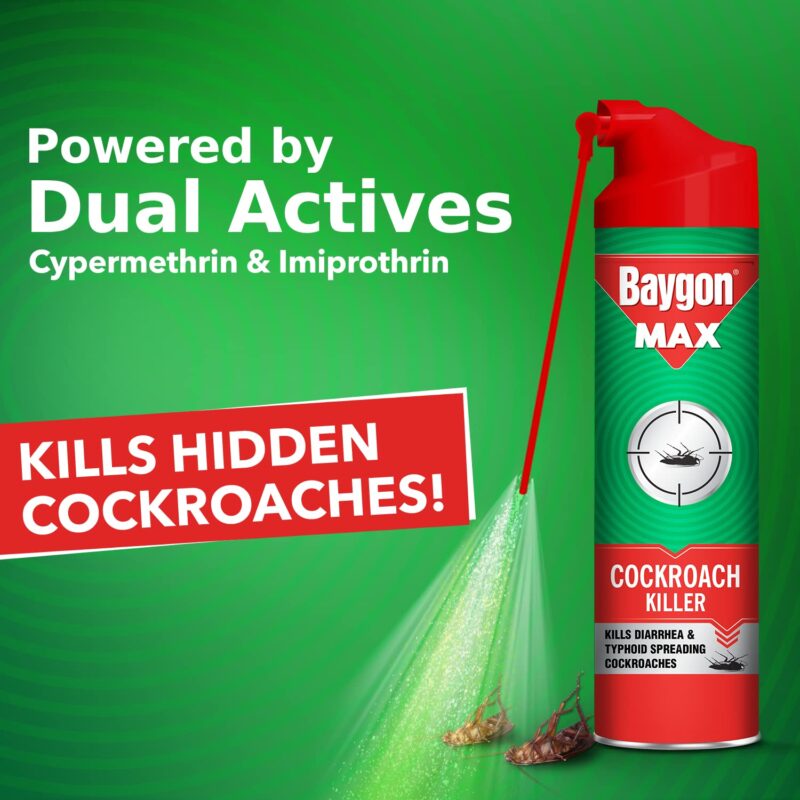 Baygon Max Cockroach Killer Spray, 625ml | Kills Diarrhea and Typhoid Spreading Cockroaches | 360 Degree Deep-Reach MaxiWand | Lasts Up To 4 Weeks - Image 6