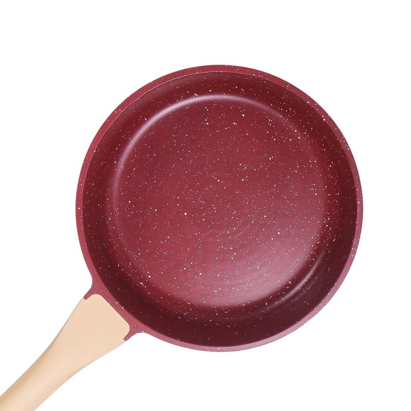 ATTIL - 28 cm Non-Stick Fry Pan with Glass Lid and Silicone Spatula - Induction Base - Granite Cookware Frying Pan - 2.5 LTR - Granite Red - Image 6