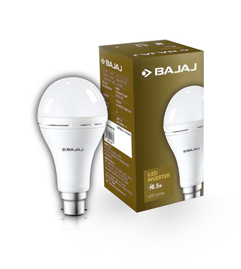 Bajaj LEDZ 8.5W Rechargeable Emergency Inverter LED Bulb, Cool Day Light, White, Upto 4 Hours Battery, b22d