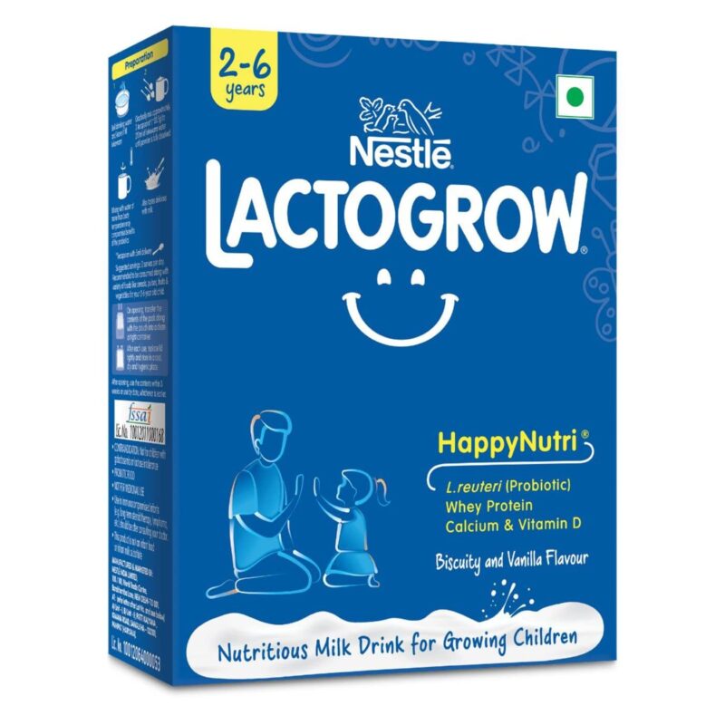 Nestle LACTOGROW Nutritious Milk Drink Powder | Biscuity Vanilla Flavour (2 - 6 Years), 400g, Bag-In-Box Pack