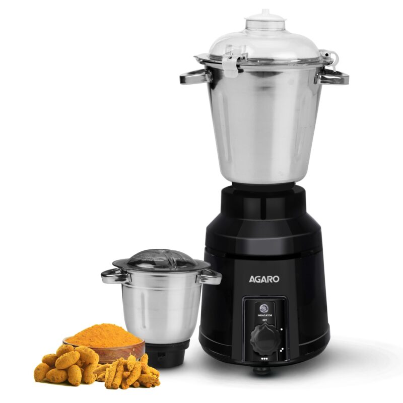 AGARO Grand Commercial Mixer Grinder 1400W, Heavy Duty, 100% Pure Copper Motor, Stainless Steel Jar, 3 Speed with Incher, Stainless Steel Blades, Wet & Dry Grinding, Black & Grey