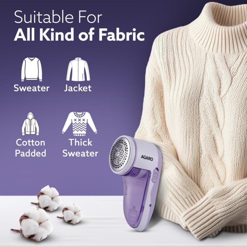 AGARO 2419 Lint Remover, Electric Fabric Shaver, Rechargeable, Stainless Steel Blades, Portable, Multi-Functional Fuzz Remover from Woollen Sweaters, Coat, Blankets, Jackets, Carpets, Burr Remover - Image 7