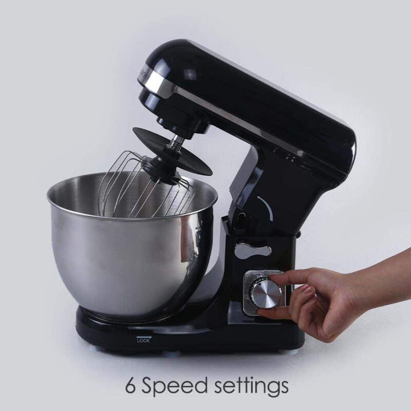Crimson Edge Die-Cast Metal Kitchen Stand Mixer and Beater with 6 Speed Settings | 1000W Powerful Copper Motor | 5L SS Bowl | Whisking Cone, Mixing Beater, Dough Hook Attachments & Splash Guard | Home Cooks & Professional Bakers | 3 Year Warranty | Black - Image 10