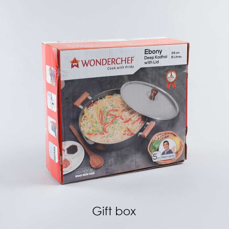 Ebony Hard Anodized 34 cm Deep Kadhai with Lid | 8 L| 3.25 mm thick| Ideal for Healthy Stir-frying, Saute, Curry | Black - Image 6