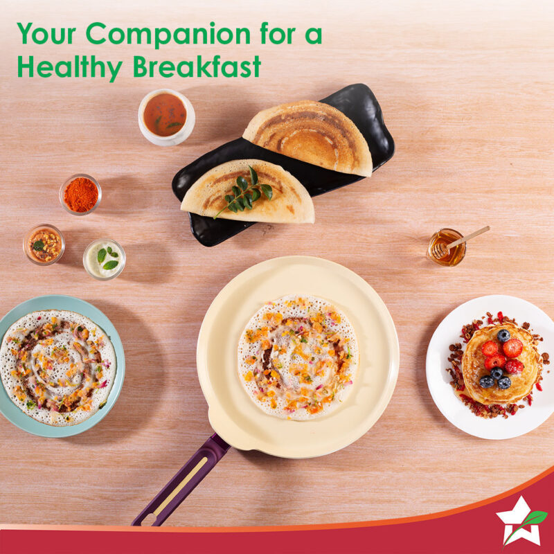 Bellagio Dosa Tawa | 28 cm | Non-Stick Ceramic Coating | Non-Toxic | Pure Aluminium | PFAS and PFOA Free | 3mm Thickness | Two-Tone Soft-Touch Handle | Firm Grip | 2 Years Warranty - Image 6