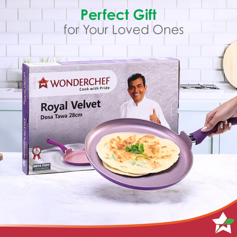 Wonderchef Renewed Royal Velvet 28cm Non-Stick Dosa Tawa | Induction Bottom | Soft-Touch Handle | Virgin Grade Aluminium | 3mm Thick | PFOA and Heavy Metals Free - Image 6