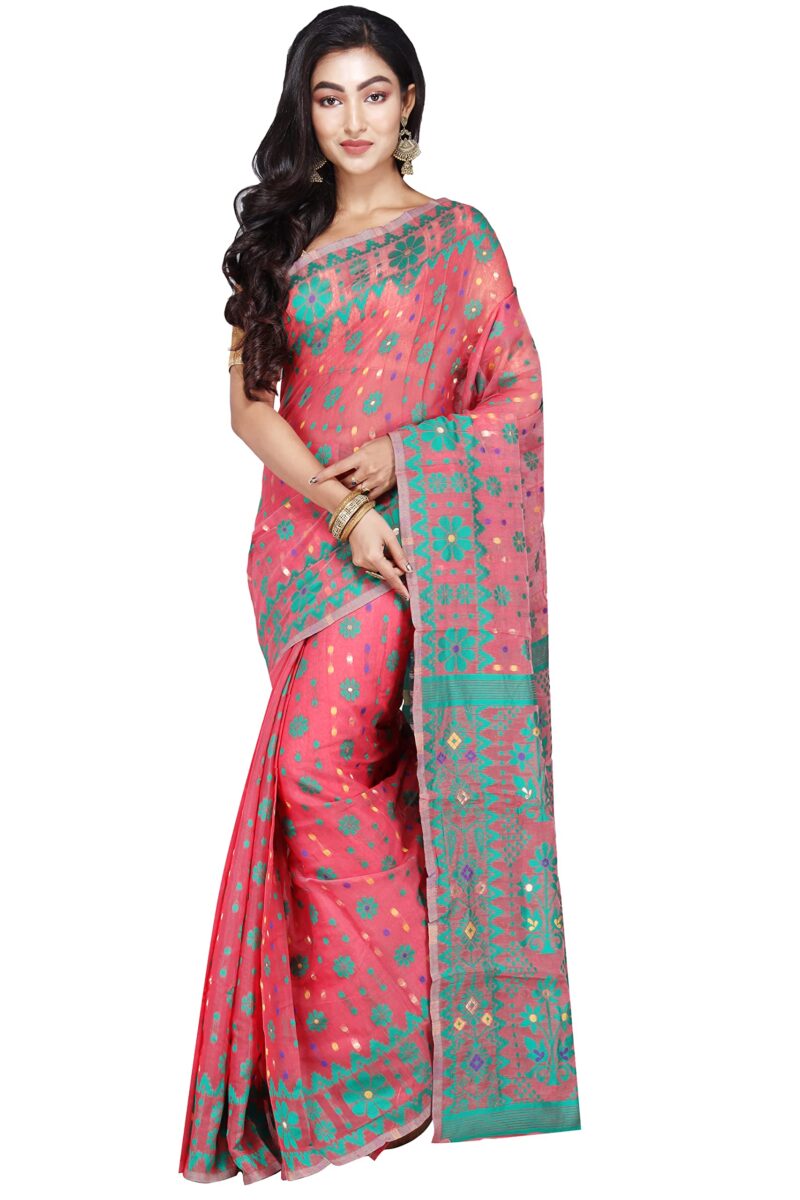 CRAFTONI Small Flower Butik Design Women Dhakai Jamdani Soft Cotton Silk Saree