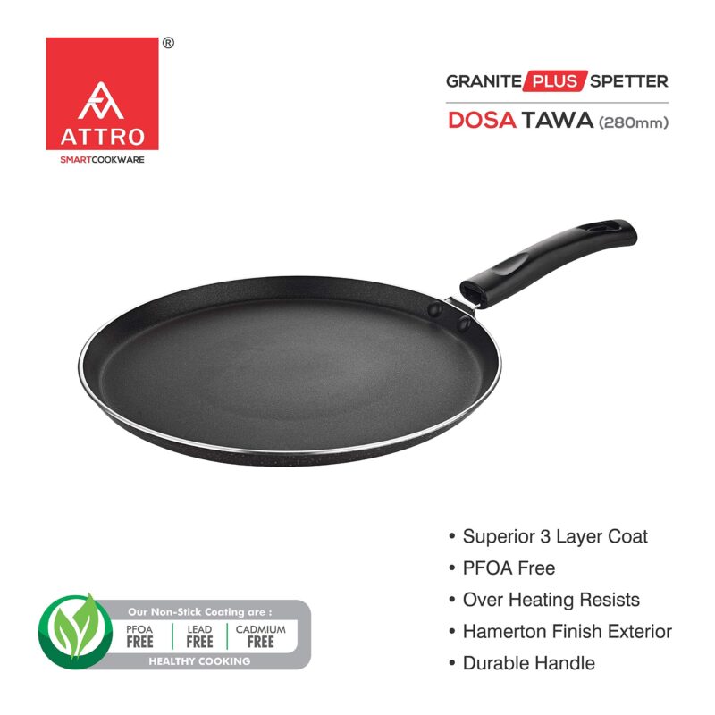 Attro Non-Stick Aluminium Gas Stove & Induction Compatible Dosa Tawa 28 Cm, Marble Grey - Image 2