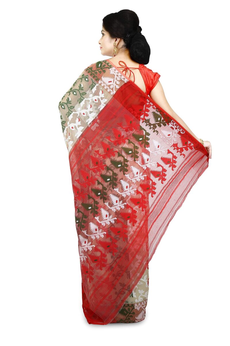 WoodenTant Women's Jamdani Cotton Silk Saree With Blouse Piece (SDJ25_Multicolored) - Image 5